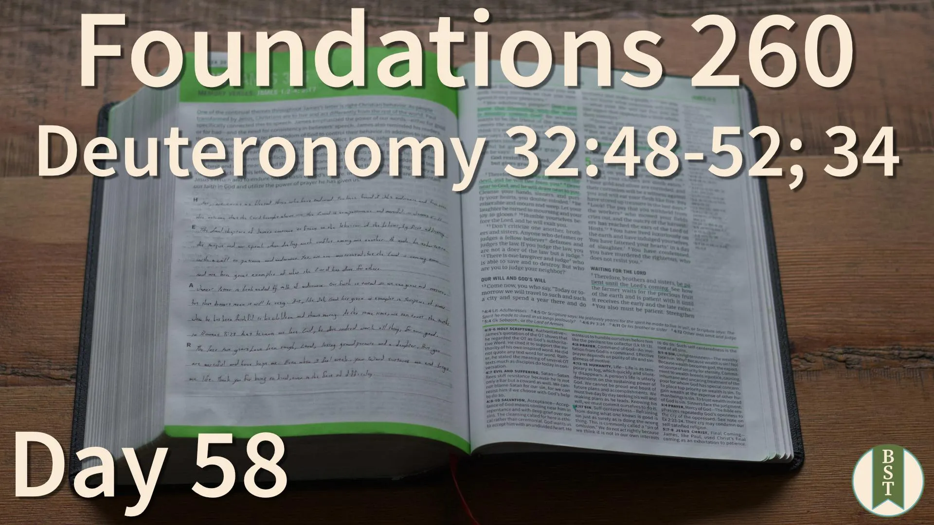 F260 Bible reading plan graphic for Day 58: Deuteronomy 32:48-52; 34