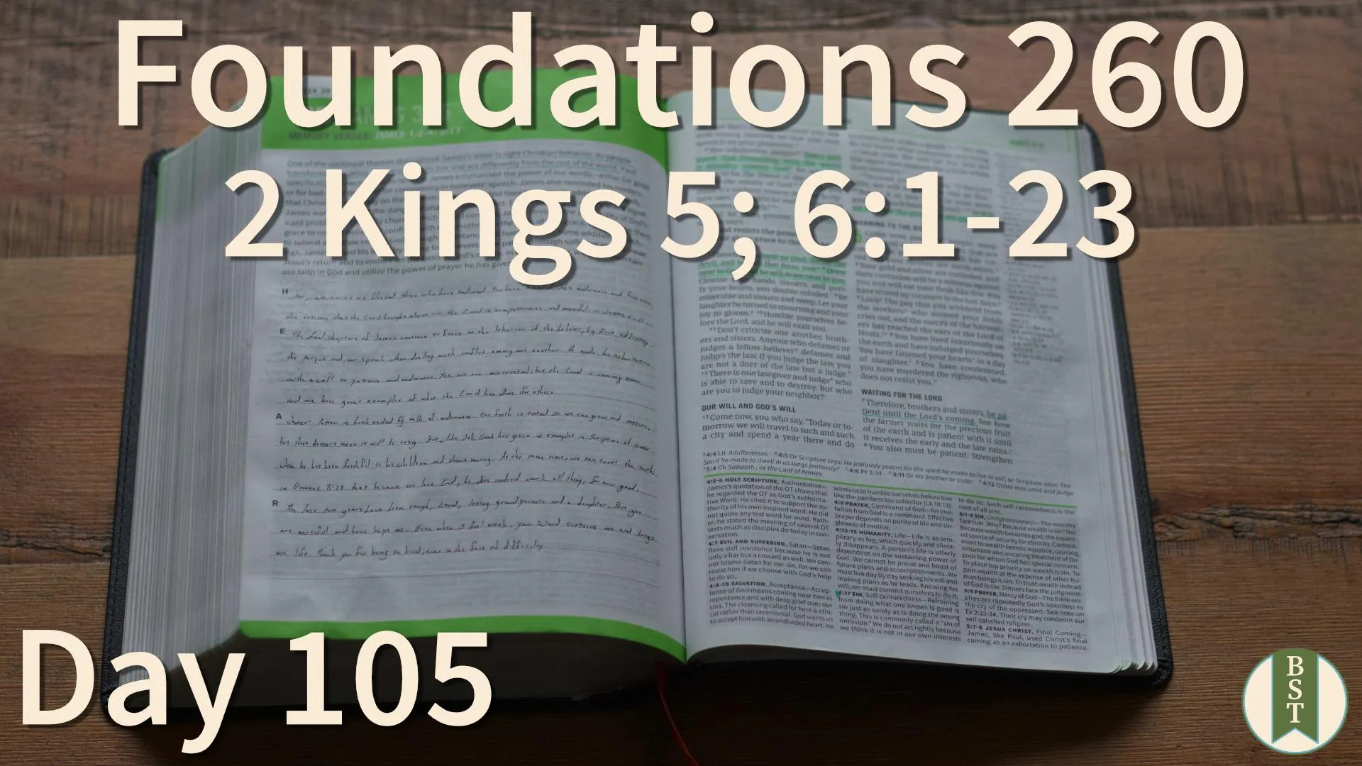 F260 Bible reading plan graphic for Day 105: 2 Kings 5; 6:1-23