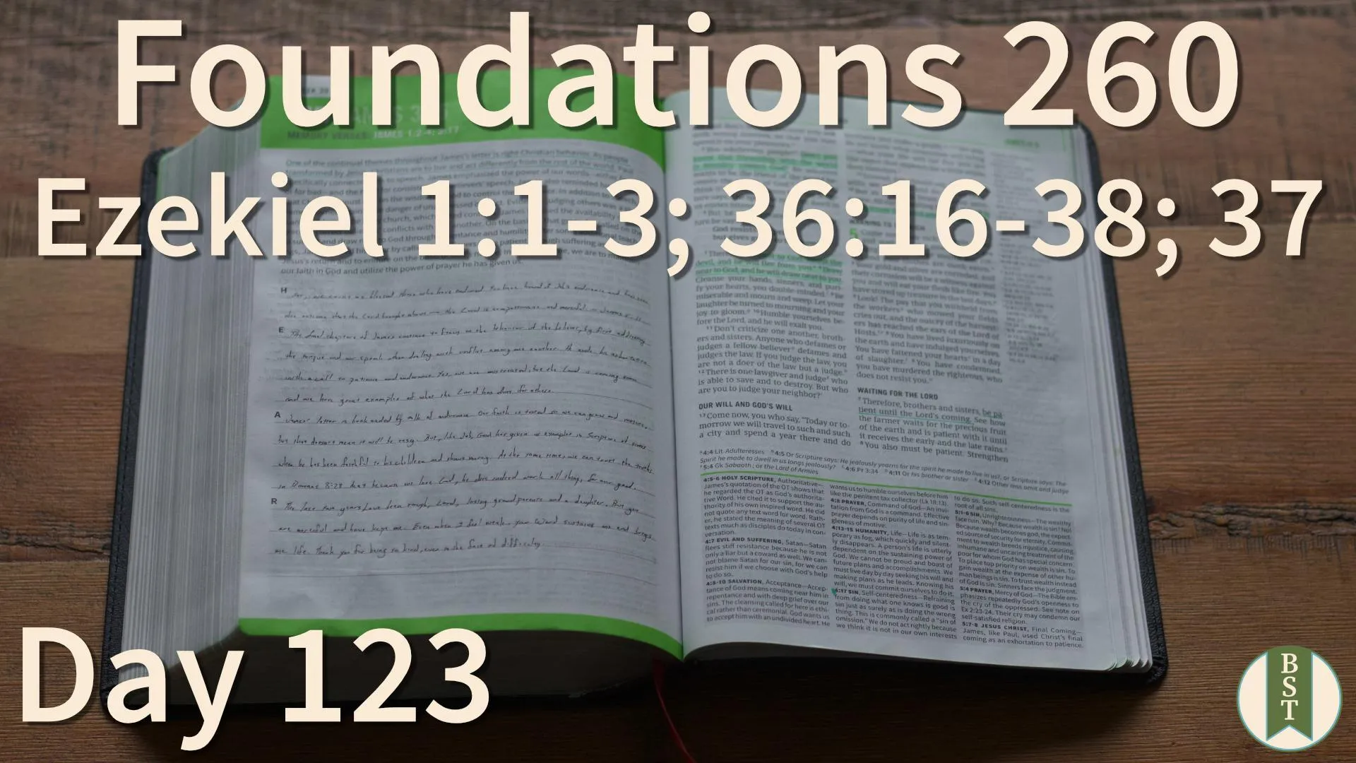 F260 Bible reading plan graphic for Day 123: Ezekiel 1:1-3; 36:16-38; 37