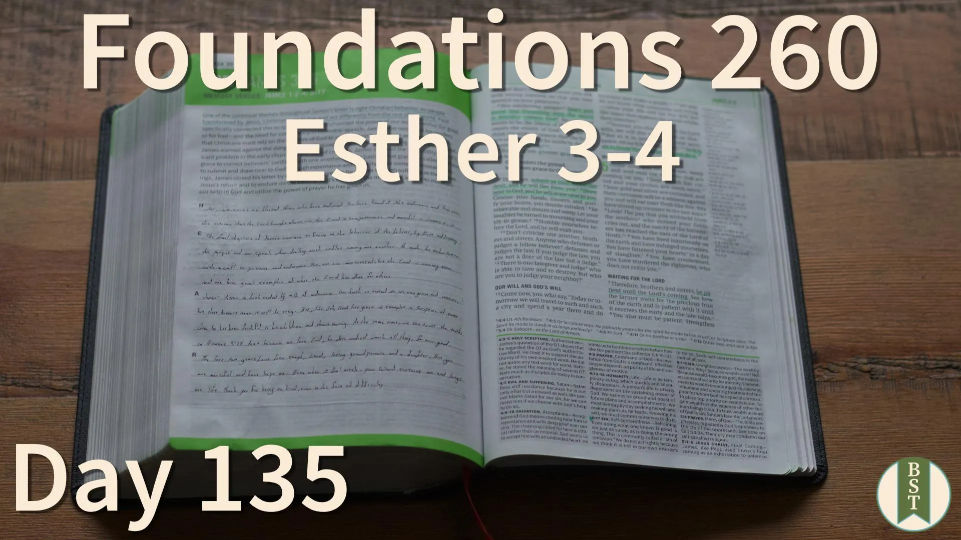 F260 Bible reading plan graphic for Day 135: Esther 3-4