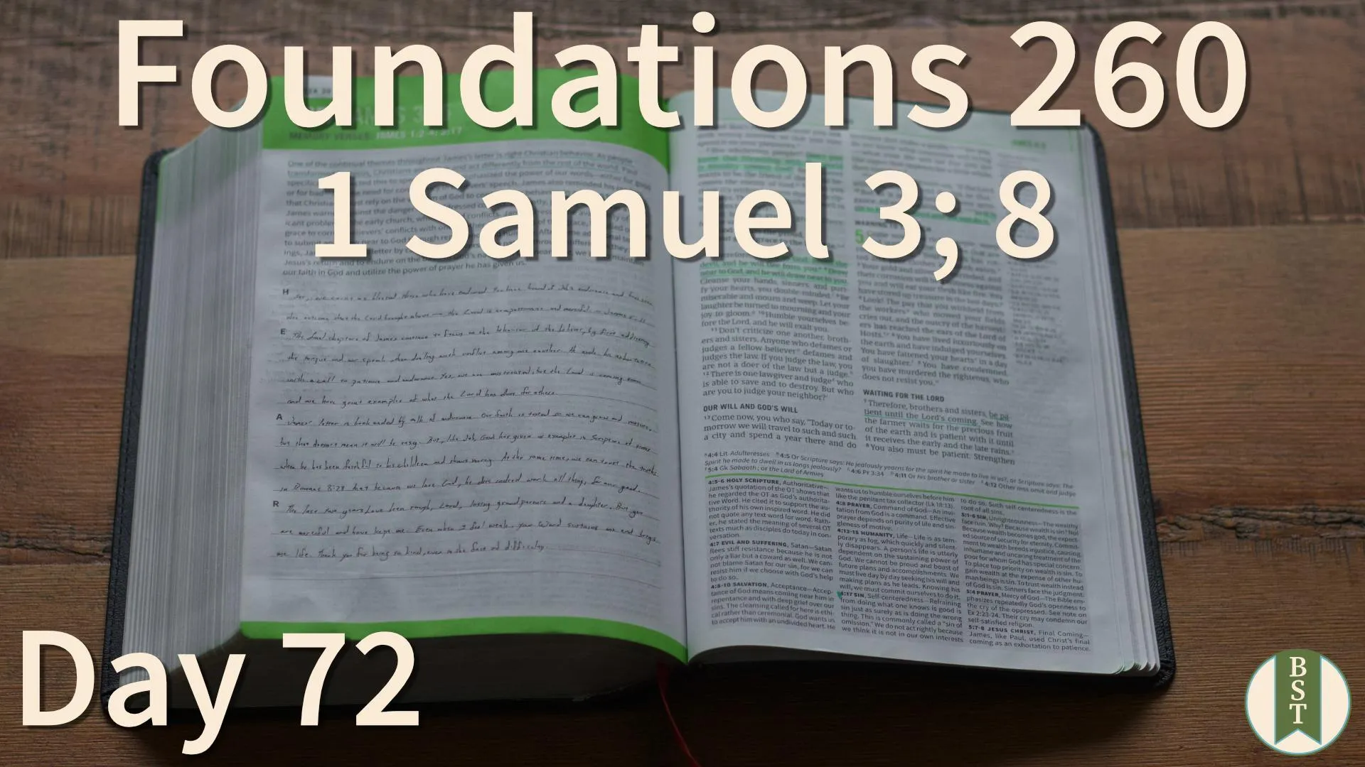 F260 Bible reading plan graphic for Day 72: 1 Samuel 3; 8