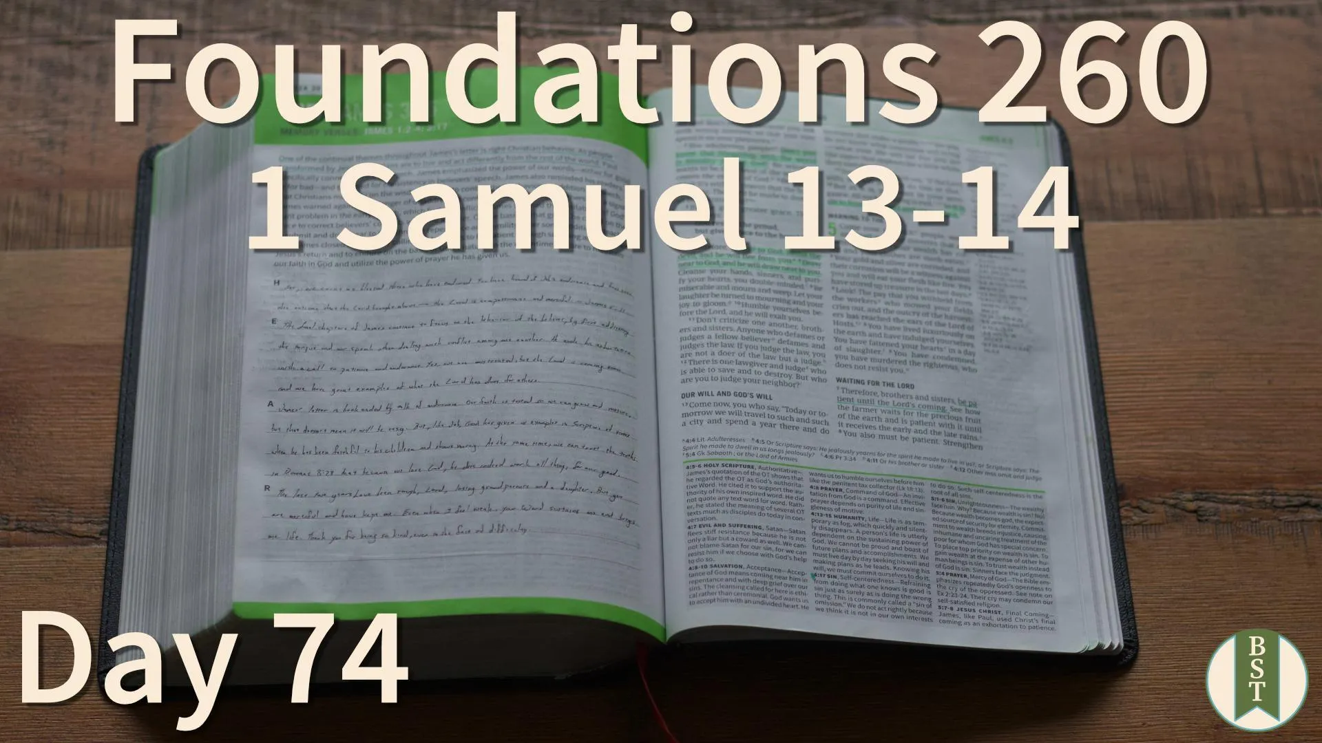 F260 Bible reading plan graphic for Day 74: 1 Samuel 13-14