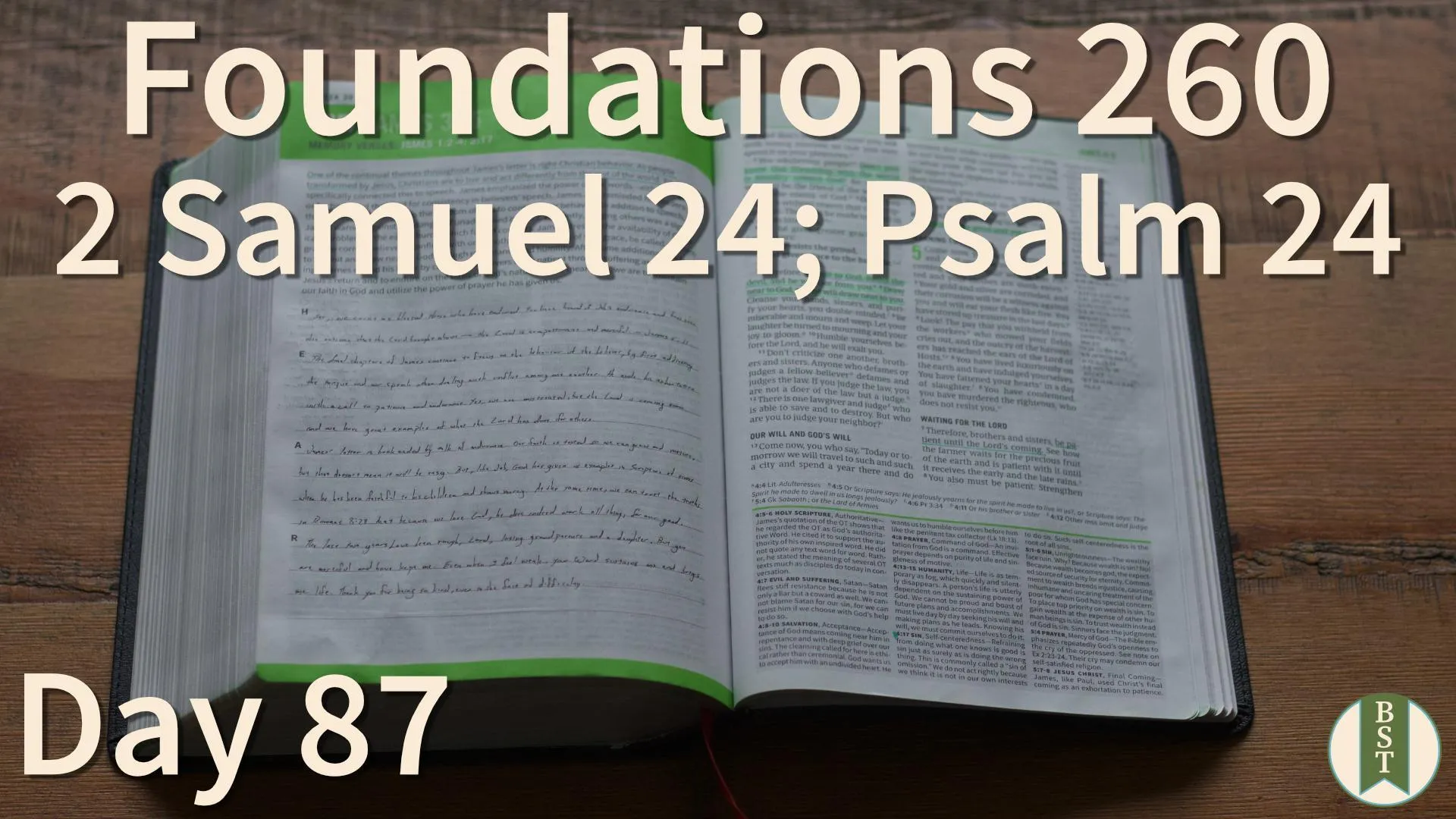 F260 Bible reading plan graphic for Day 87: 2 Samuel 24; Psalm 24