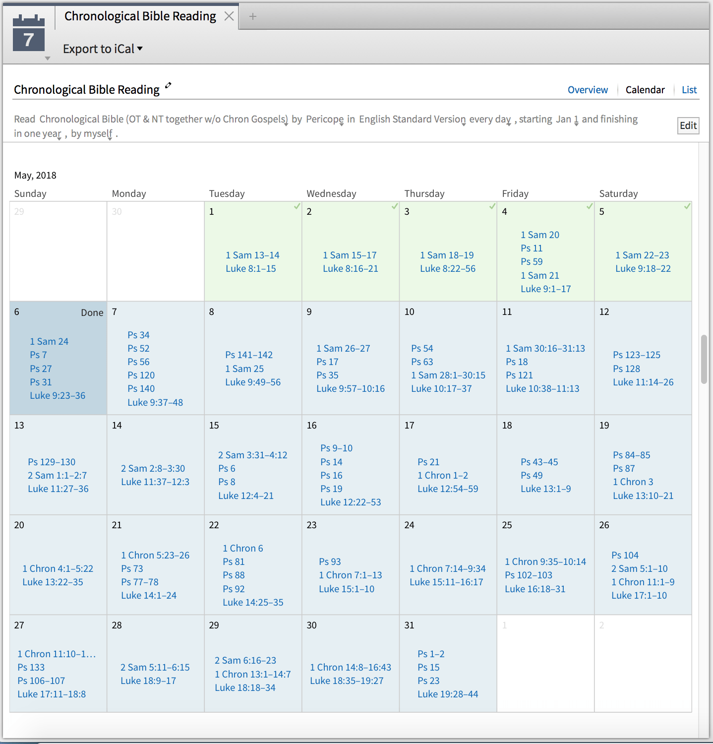 Bible reading plan in Logos Bible Software